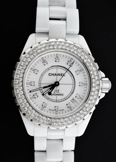 chanel ceramic watch white|chanel j12 white with diamonds.